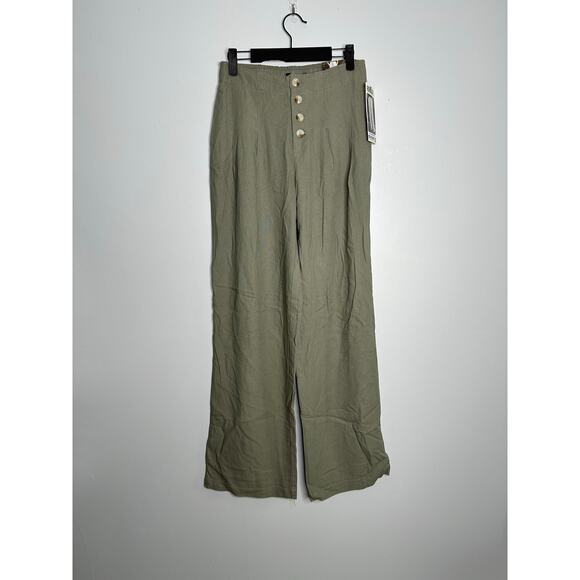 Rewash Women's Olive Green Button Fly High Rise Wide Leg Linen Blend Pants S NWT - Picture 1 of 10
